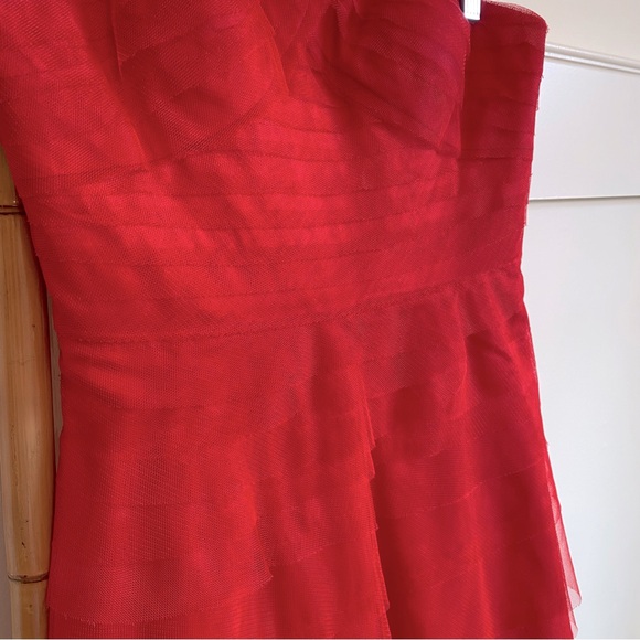 Red gauze Adrianna Papell Strapless Mini Dress size 8 Semi formal  Homecoming - Picture 5 of 6